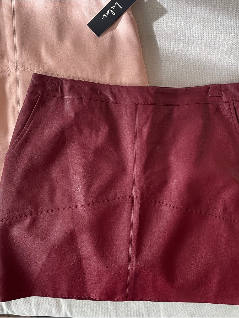 2-for-1 Lulu's Blush Pink + Lulu’s Wine Faux Leather Mini Skirts